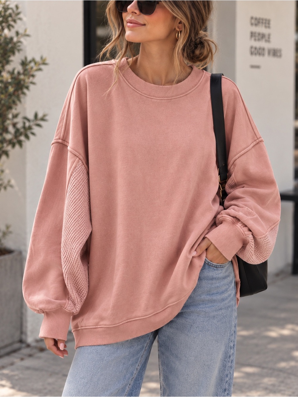 aerie Oversized Scoop Crewneck  - Peachy color